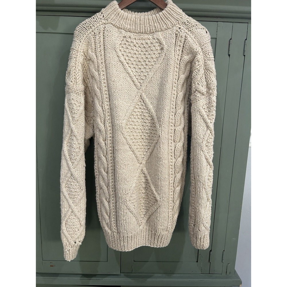 Nature Company 100% Wool Vintage Fisherman Chunky Cable Knit Sweater Size L‎